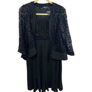 R&M Richards Black Dress Jacket 2-piece Set 8 Sequins Mother Of Bride Lace NWT